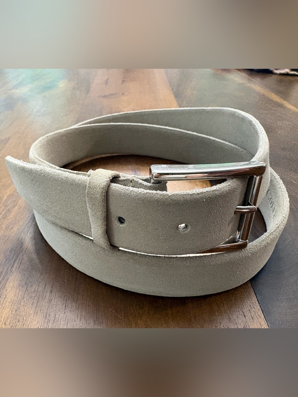 Cole Haan Men's Solid Beige/ Grey Suede Belt w/ Buckle Adjustable Sz 40/ 100
